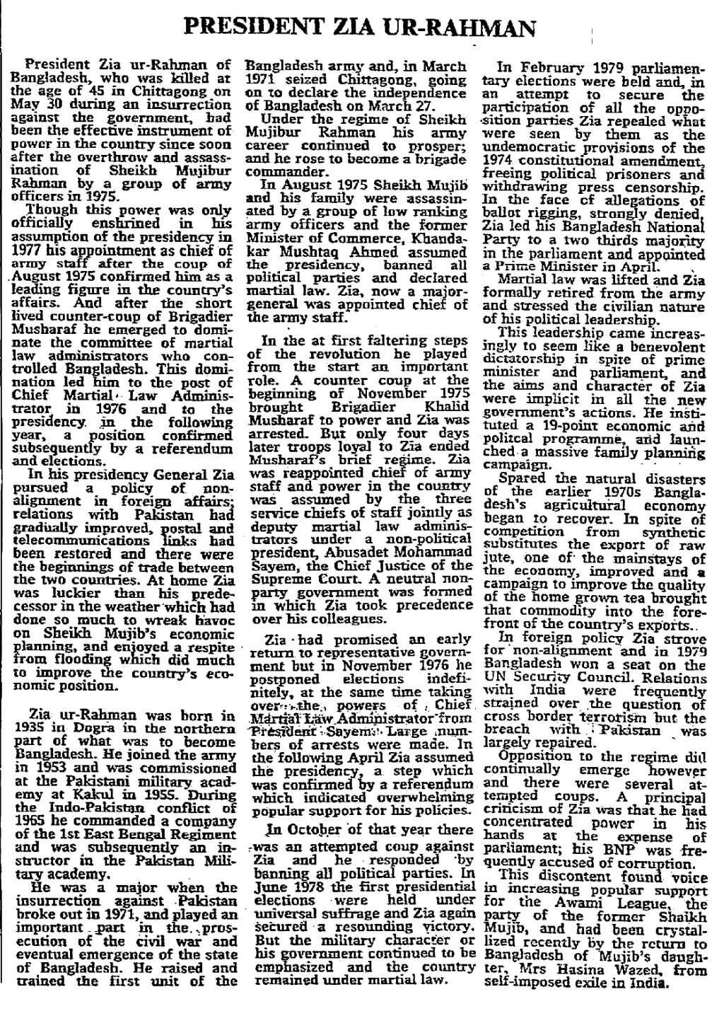 The Times Biography: Zia Ur-Rahman