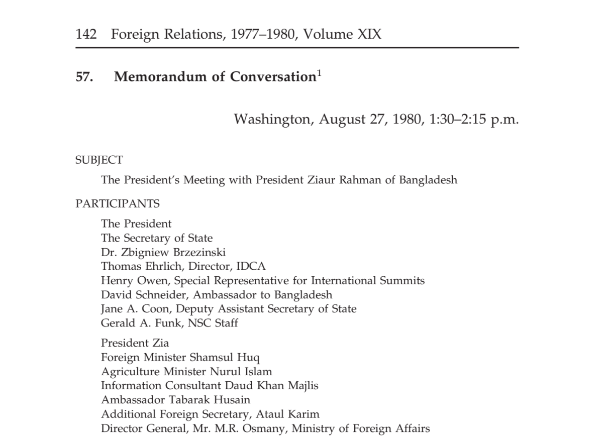 Joint Statement: Meeting with President Ziaur of&nbsp;Bangladesh