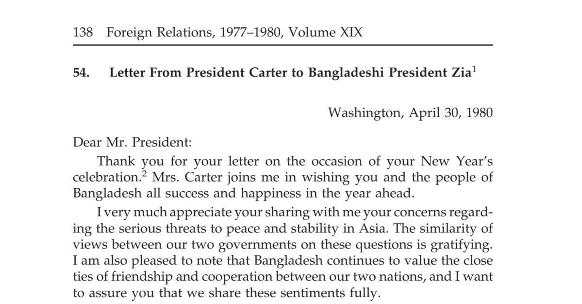 President Carter’s letter to Zia on his firm&nbsp;diplomacy