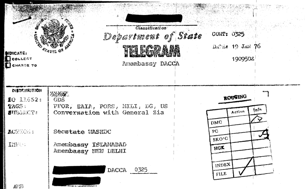 Meeting with Boster: Zia was concerned about cutting population growth, law &&nbsp;order